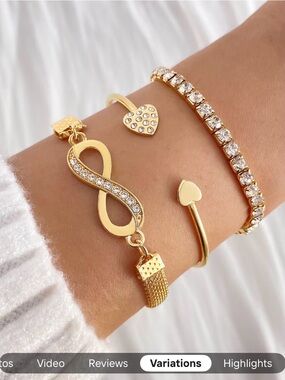 Gold Infinity and Heart Bracelet Set - Women Jewelry